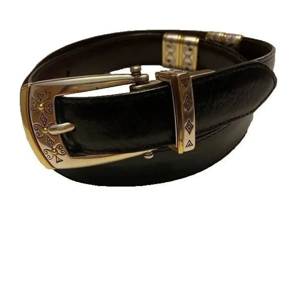 Brighton Leather Belt Reversable Black Brown Gold and Silver Tone B40139 Large
